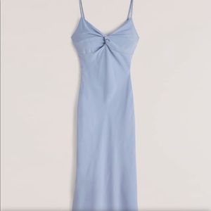 Wedding Guest NWT Abercrombie twist front slip midi dress in light blue.